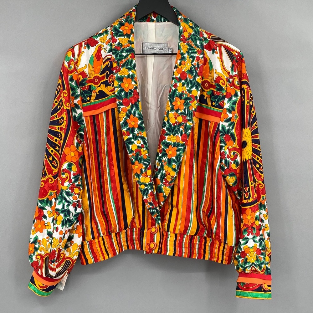 Vintage Howard Wolf Colorful Floral Striped Jacket Maximalist Funky Bold Size 10 - Picture 1 of 16